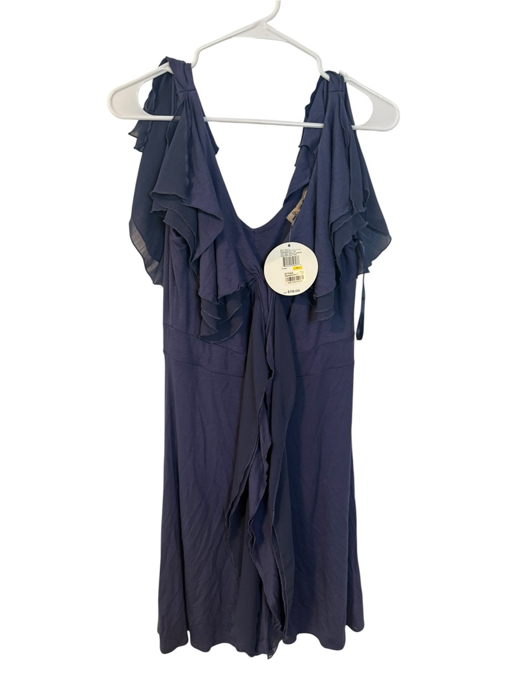 BCBG Maxzaria Navy Ruffle-Sleeve V-Neck Dress size M NWT
